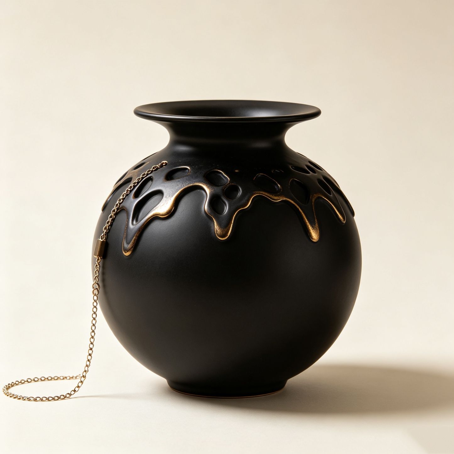 Matte Black Gold Ceramic Vase